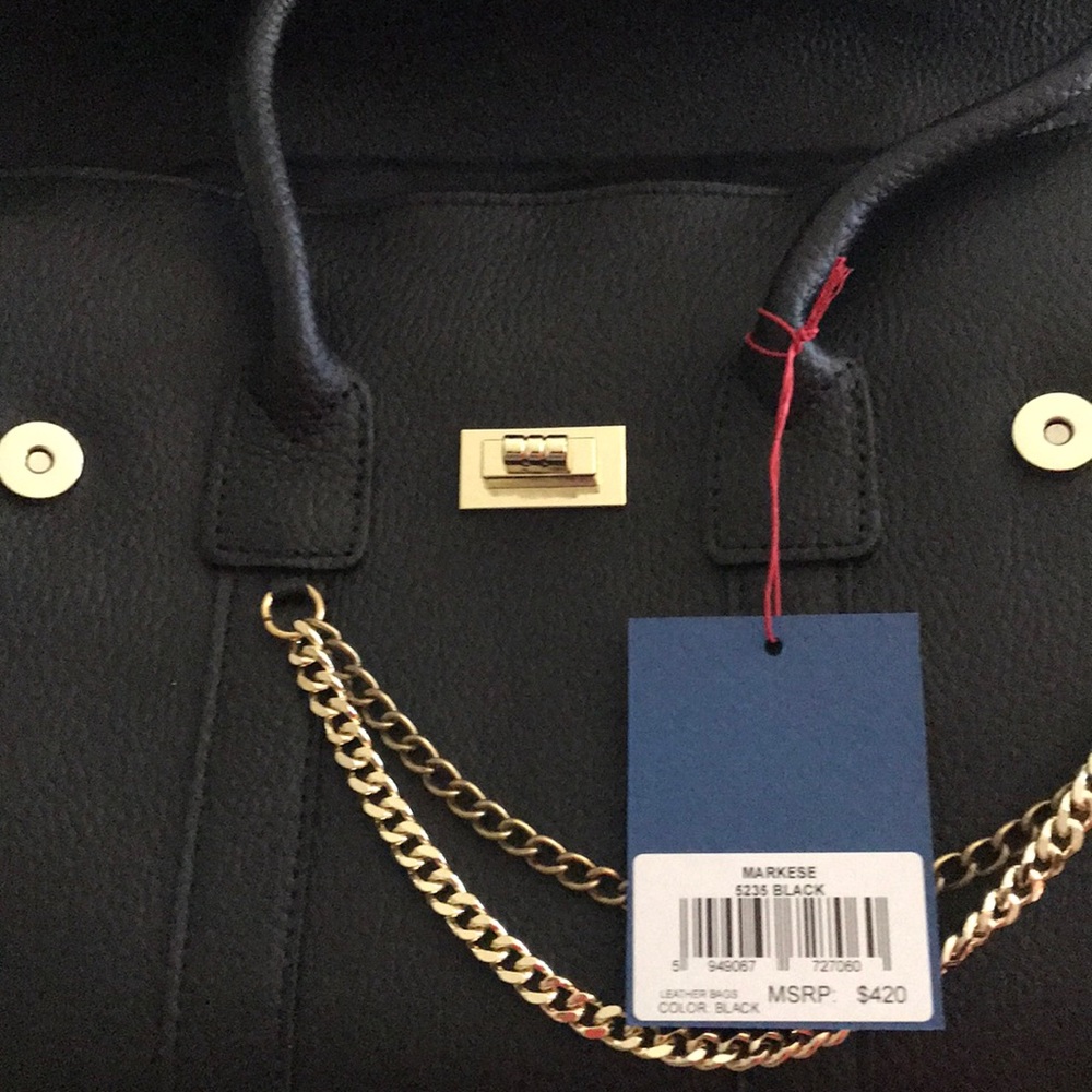 Markese Black Leather Satchel NWT - Picture 4 of 5